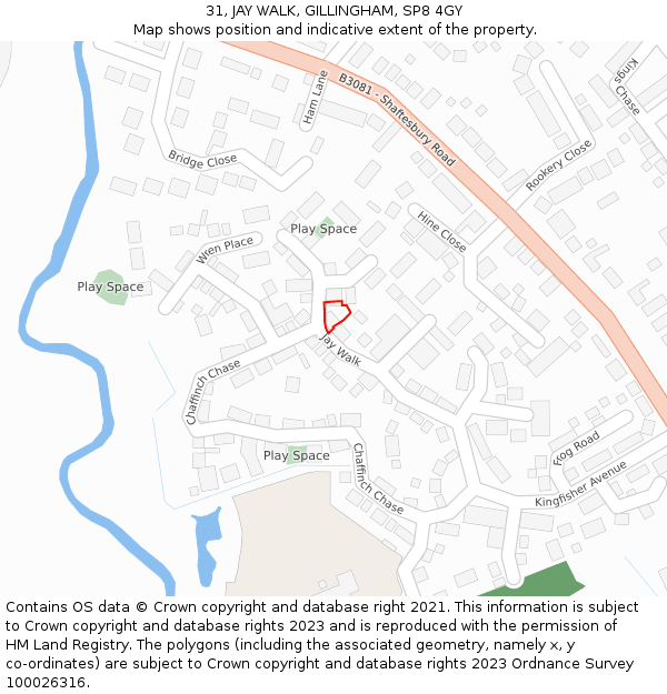 31, JAY WALK, GILLINGHAM, SP8 4GY: Location map and indicative extent of plot