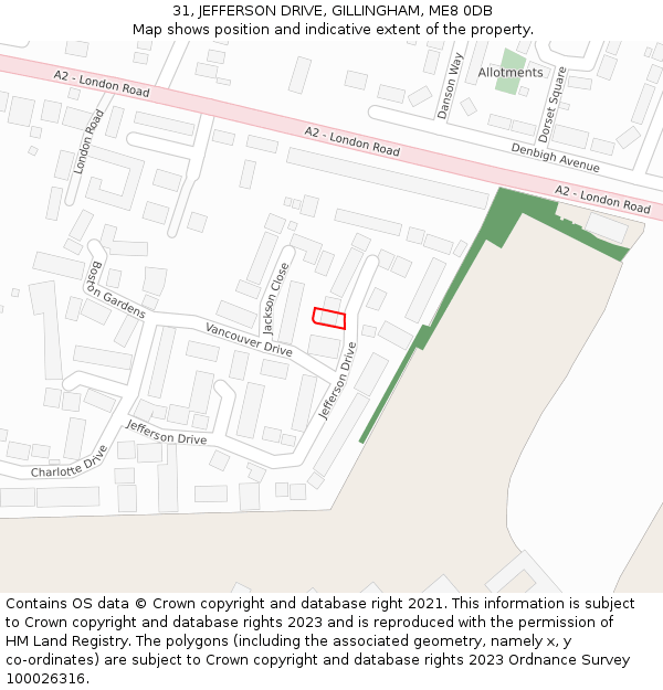 31, JEFFERSON DRIVE, GILLINGHAM, ME8 0DB: Location map and indicative extent of plot