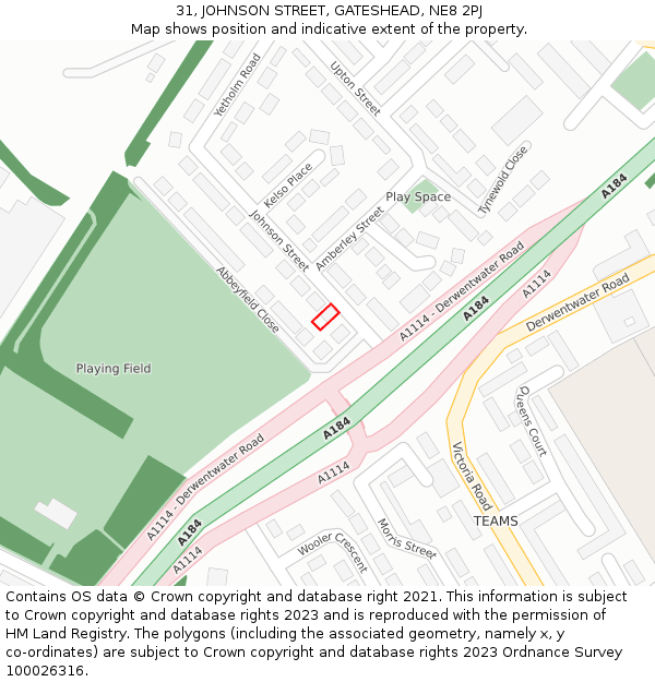 31, JOHNSON STREET, GATESHEAD, NE8 2PJ: Location map and indicative extent of plot