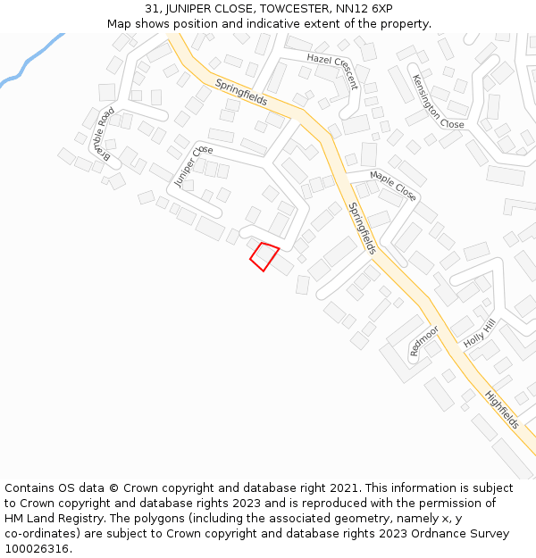 31, JUNIPER CLOSE, TOWCESTER, NN12 6XP: Location map and indicative extent of plot