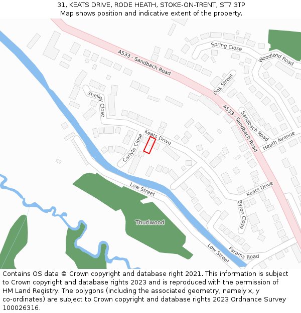 31, KEATS DRIVE, RODE HEATH, STOKE-ON-TRENT, ST7 3TP: Location map and indicative extent of plot
