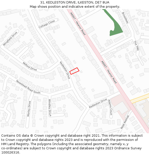31, KEDLESTON DRIVE, ILKESTON, DE7 8UA: Location map and indicative extent of plot