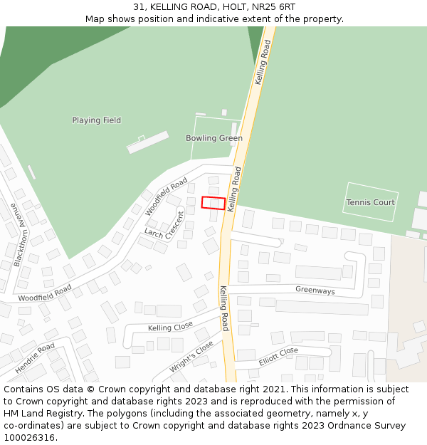 31, KELLING ROAD, HOLT, NR25 6RT: Location map and indicative extent of plot