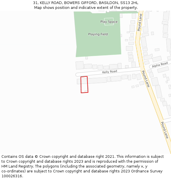 31, KELLY ROAD, BOWERS GIFFORD, BASILDON, SS13 2HL: Location map and indicative extent of plot