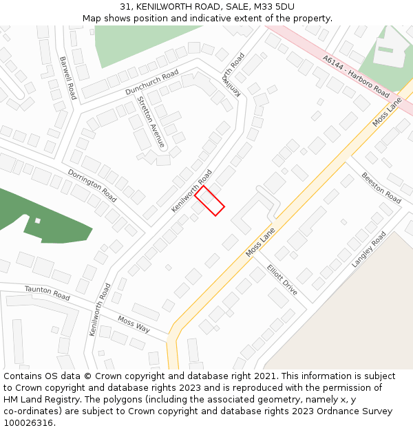 31, KENILWORTH ROAD, SALE, M33 5DU: Location map and indicative extent of plot
