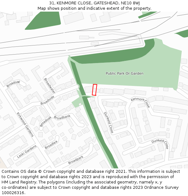 31, KENMORE CLOSE, GATESHEAD, NE10 8WJ: Location map and indicative extent of plot