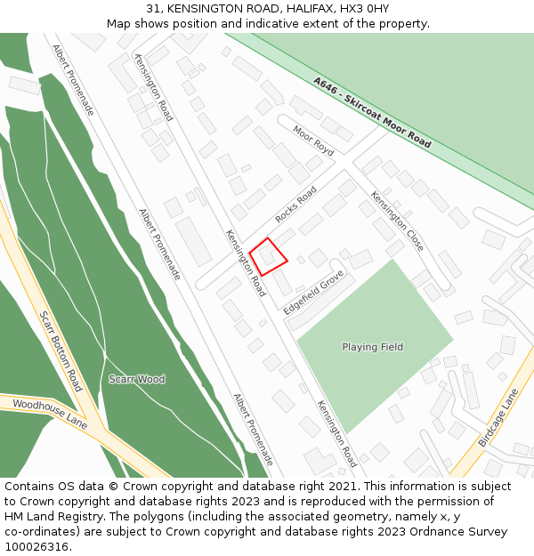 31, KENSINGTON ROAD, HALIFAX, HX3 0HY: Location map and indicative extent of plot