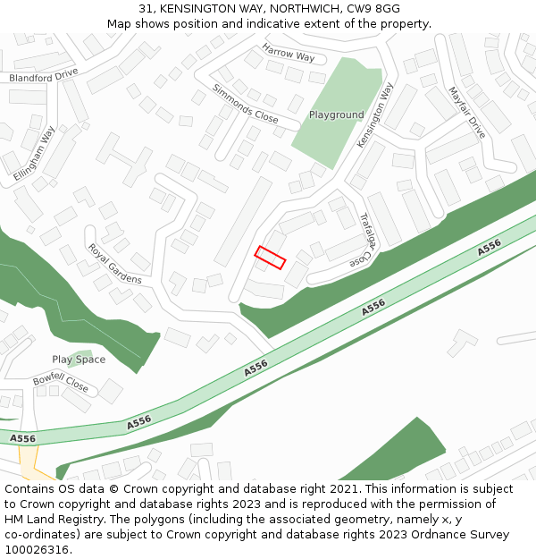 31, KENSINGTON WAY, NORTHWICH, CW9 8GG: Location map and indicative extent of plot