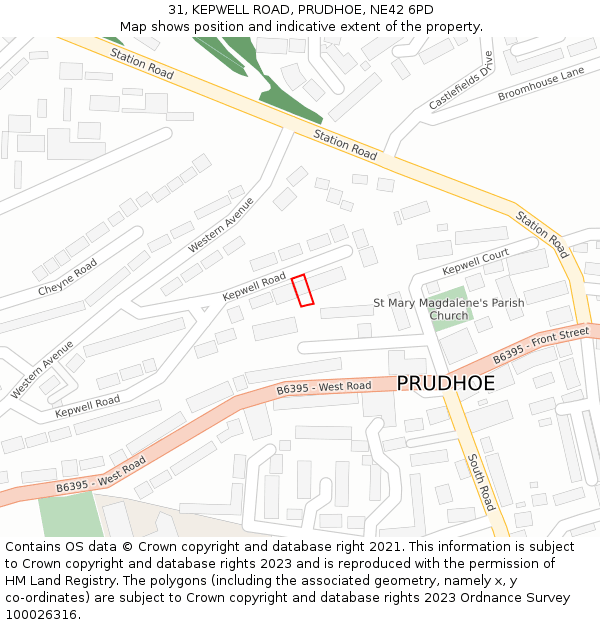 31, KEPWELL ROAD, PRUDHOE, NE42 6PD: Location map and indicative extent of plot