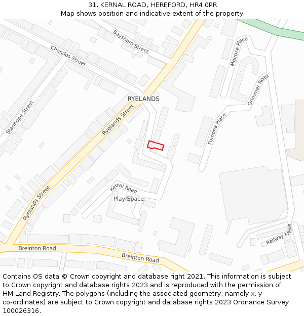 31, KERNAL ROAD, HEREFORD, HR4 0PR: Location map and indicative extent of plot