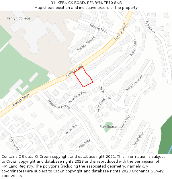 31, KERNICK ROAD, PENRYN, TR10 8NS: Location map and indicative extent of plot