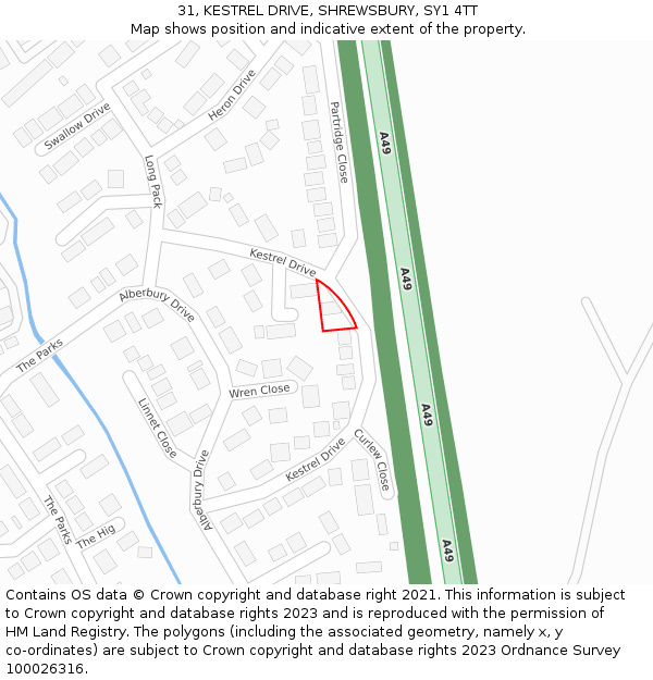 31, KESTREL DRIVE, SHREWSBURY, SY1 4TT: Location map and indicative extent of plot