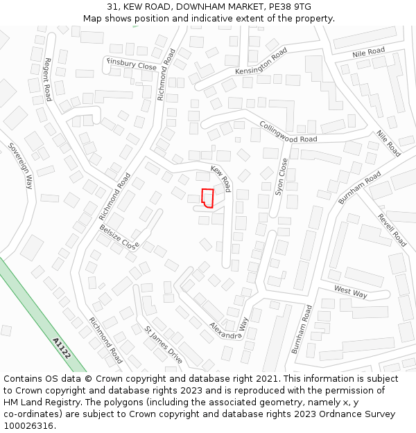 31, KEW ROAD, DOWNHAM MARKET, PE38 9TG: Location map and indicative extent of plot