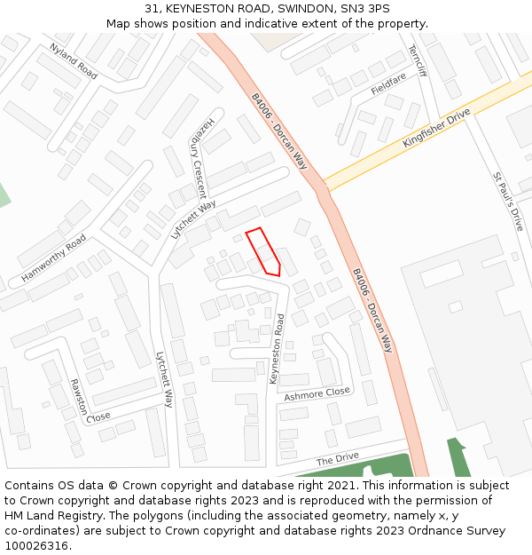 31, KEYNESTON ROAD, SWINDON, SN3 3PS: Location map and indicative extent of plot