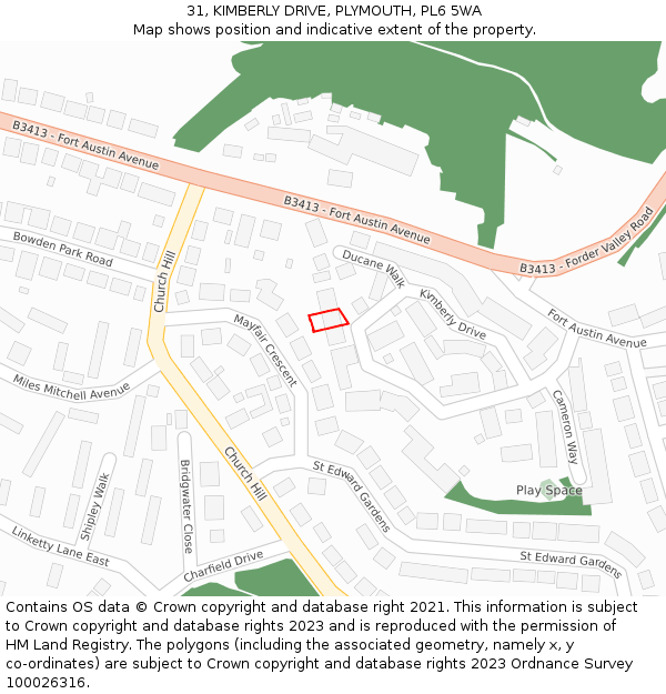 31, KIMBERLY DRIVE, PLYMOUTH, PL6 5WA: Location map and indicative extent of plot