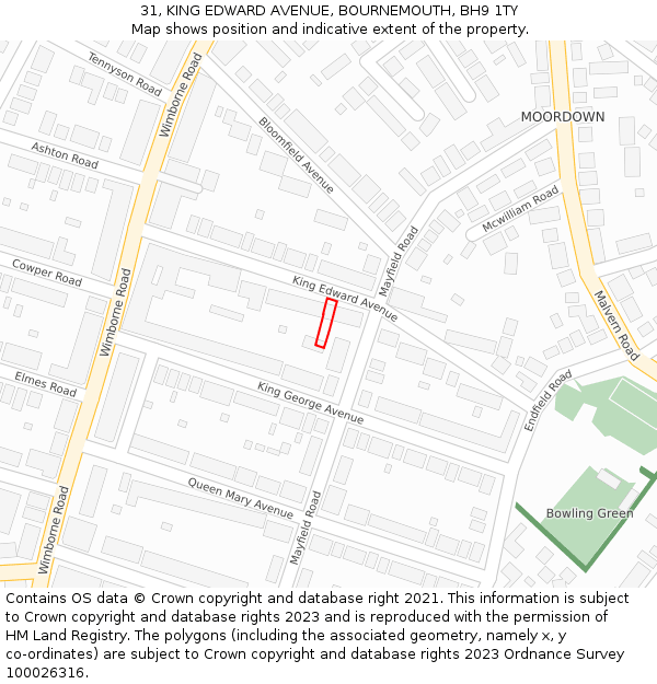 31, KING EDWARD AVENUE, BOURNEMOUTH, BH9 1TY: Location map and indicative extent of plot