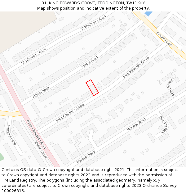 31, KING EDWARDS GROVE, TEDDINGTON, TW11 9LY: Location map and indicative extent of plot