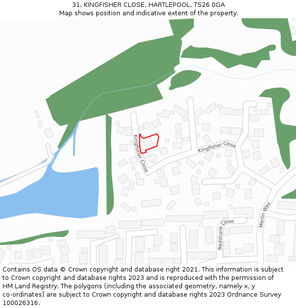 31, KINGFISHER CLOSE, HARTLEPOOL, TS26 0GA: Location map and indicative extent of plot