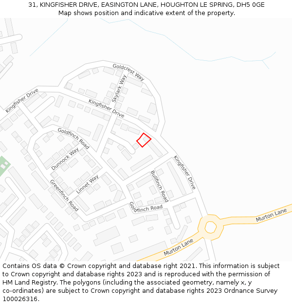 31, KINGFISHER DRIVE, EASINGTON LANE, HOUGHTON LE SPRING, DH5 0GE: Location map and indicative extent of plot