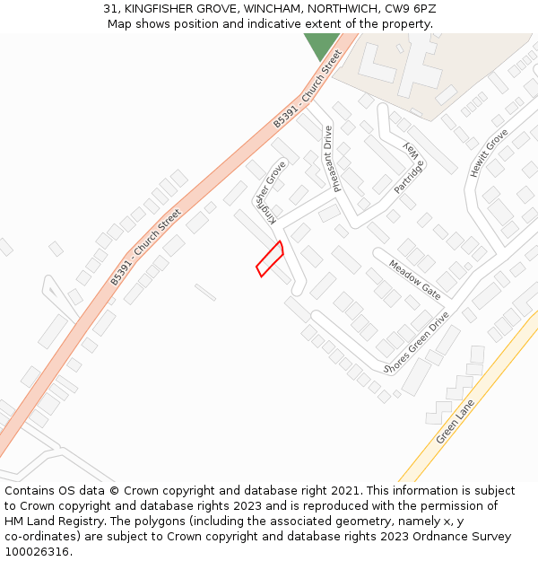 31, KINGFISHER GROVE, WINCHAM, NORTHWICH, CW9 6PZ: Location map and indicative extent of plot