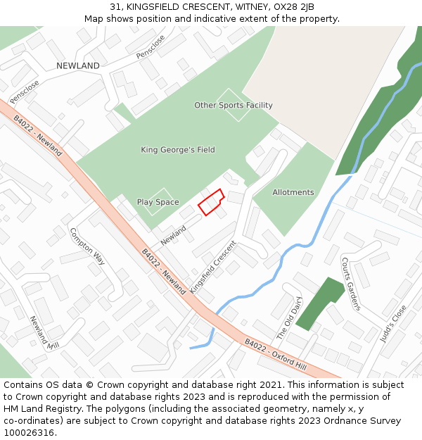 31, KINGSFIELD CRESCENT, WITNEY, OX28 2JB: Location map and indicative extent of plot