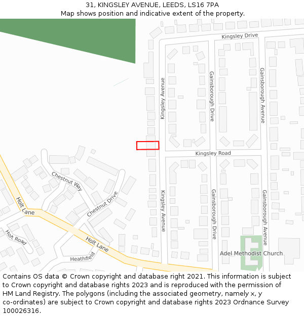 31, KINGSLEY AVENUE, LEEDS, LS16 7PA: Location map and indicative extent of plot