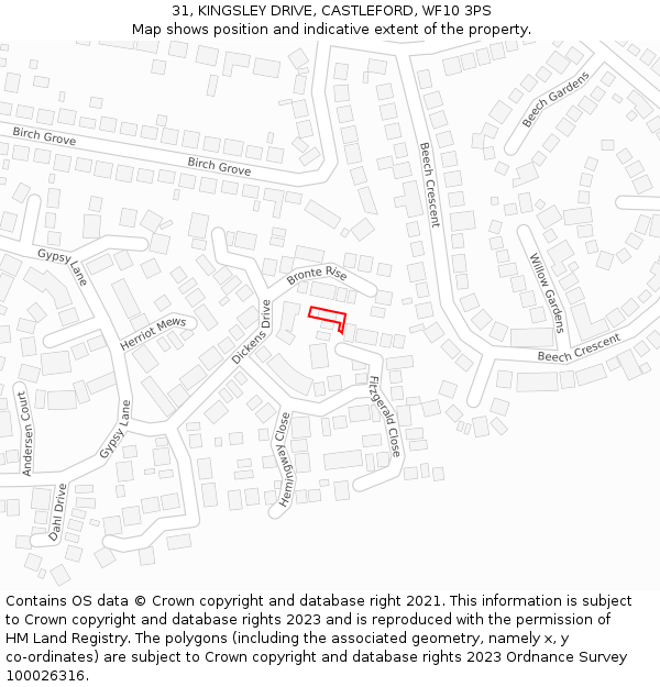 31, KINGSLEY DRIVE, CASTLEFORD, WF10 3PS: Location map and indicative extent of plot