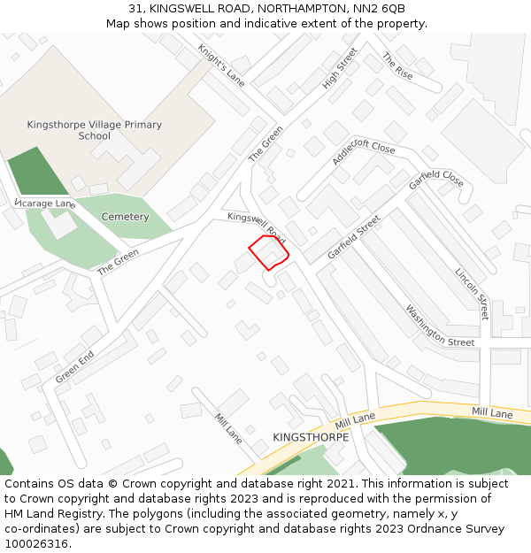 31, KINGSWELL ROAD, NORTHAMPTON, NN2 6QB: Location map and indicative extent of plot
