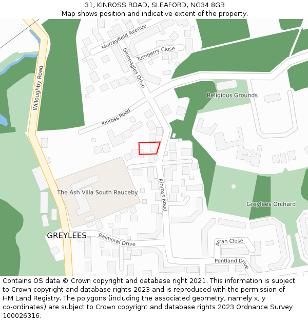 31, KINROSS ROAD, SLEAFORD, NG34 8GB: Location map and indicative extent of plot