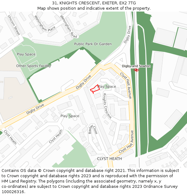 31, KNIGHTS CRESCENT, EXETER, EX2 7TG: Location map and indicative extent of plot