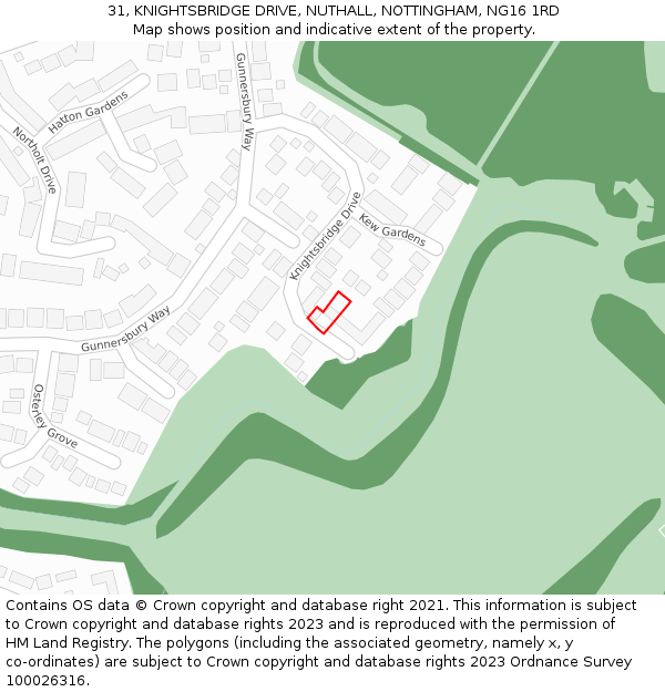 31, KNIGHTSBRIDGE DRIVE, NUTHALL, NOTTINGHAM, NG16 1RD: Location map and indicative extent of plot