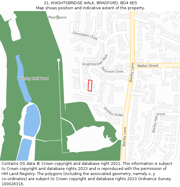 31, KNIGHTSBRIDGE WALK, BRADFORD, BD4 6ES: Location map and indicative extent of plot