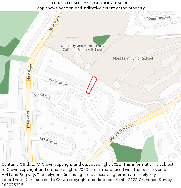 31, KNOTTSALL LANE, OLDBURY, B68 9LG: Location map and indicative extent of plot