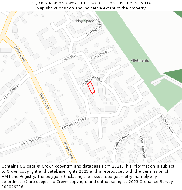 31, KRISTIANSAND WAY, LETCHWORTH GARDEN CITY, SG6 1TX: Location map and indicative extent of plot