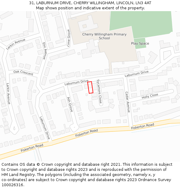 31, LABURNUM DRIVE, CHERRY WILLINGHAM, LINCOLN, LN3 4AT: Location map and indicative extent of plot