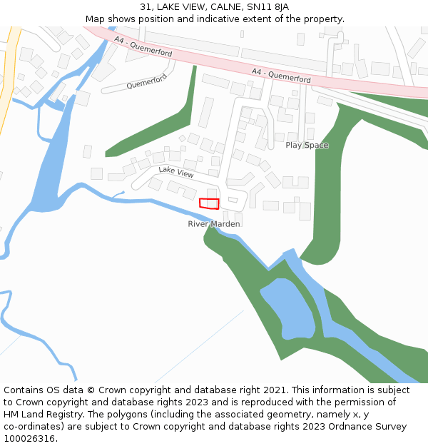 31, LAKE VIEW, CALNE, SN11 8JA: Location map and indicative extent of plot