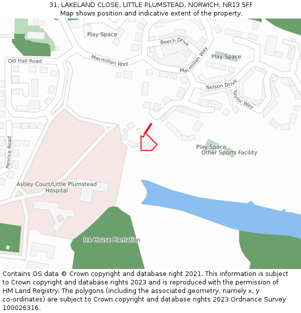 31, LAKELAND CLOSE, LITTLE PLUMSTEAD, NORWICH, NR13 5FF: Location map and indicative extent of plot