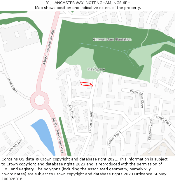 31, LANCASTER WAY, NOTTINGHAM, NG8 6PH: Location map and indicative extent of plot