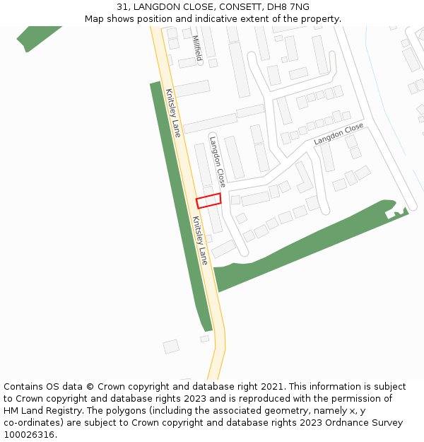 31, LANGDON CLOSE, CONSETT, DH8 7NG: Location map and indicative extent of plot