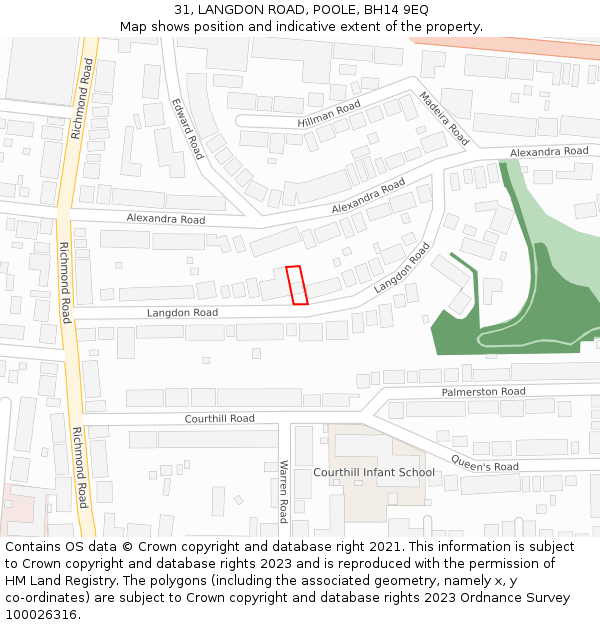 31, LANGDON ROAD, POOLE, BH14 9EQ: Location map and indicative extent of plot