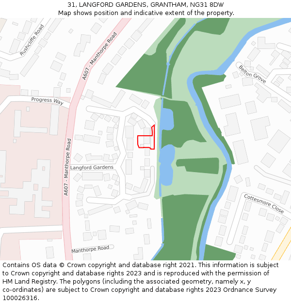 31, LANGFORD GARDENS, GRANTHAM, NG31 8DW: Location map and indicative extent of plot