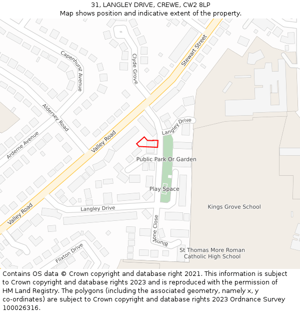 31, LANGLEY DRIVE, CREWE, CW2 8LP: Location map and indicative extent of plot