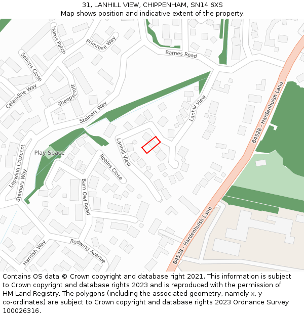 31, LANHILL VIEW, CHIPPENHAM, SN14 6XS: Location map and indicative extent of plot