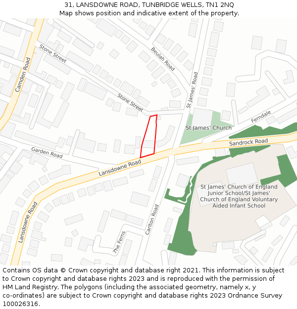 31, LANSDOWNE ROAD, TUNBRIDGE WELLS, TN1 2NQ: Location map and indicative extent of plot