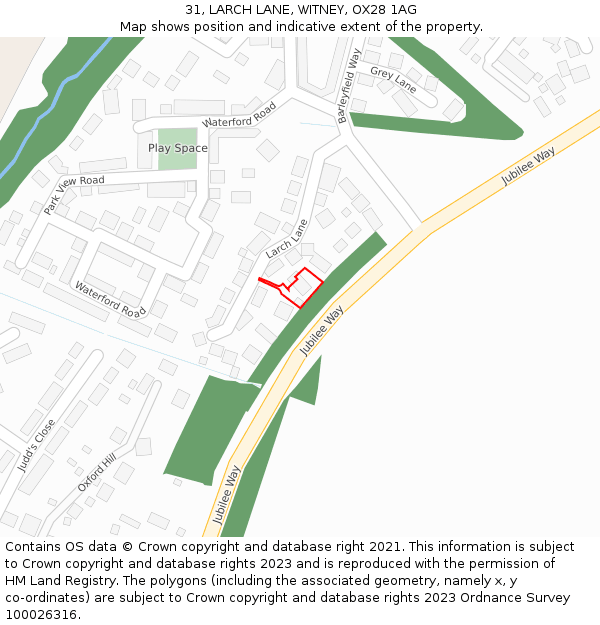 31, LARCH LANE, WITNEY, OX28 1AG: Location map and indicative extent of plot