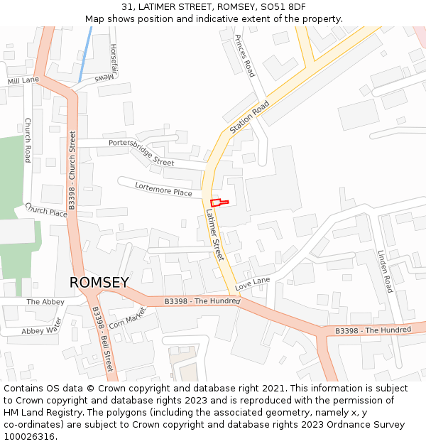 31, LATIMER STREET, ROMSEY, SO51 8DF: Location map and indicative extent of plot