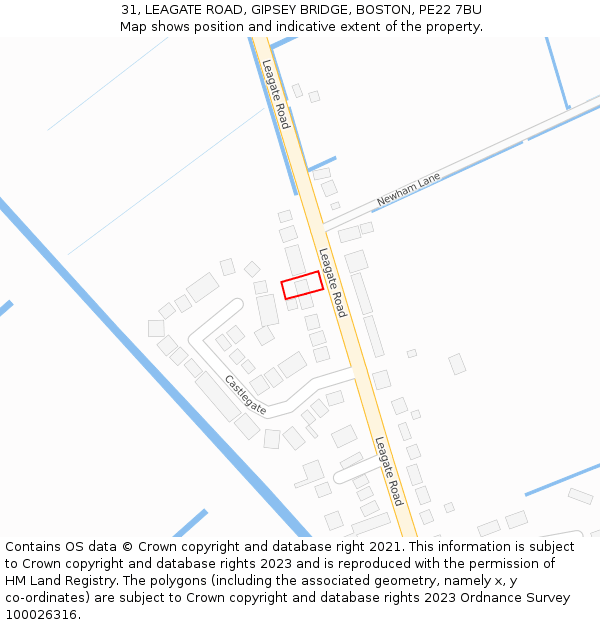 31, LEAGATE ROAD, GIPSEY BRIDGE, BOSTON, PE22 7BU: Location map and indicative extent of plot