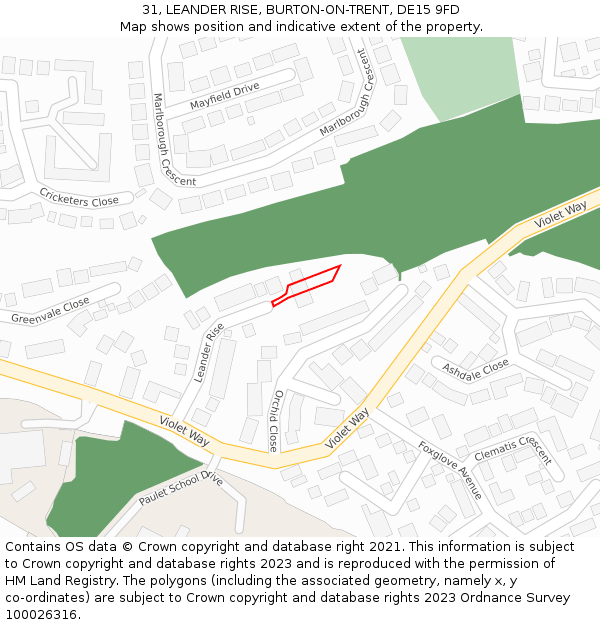 31, LEANDER RISE, BURTON-ON-TRENT, DE15 9FD: Location map and indicative extent of plot