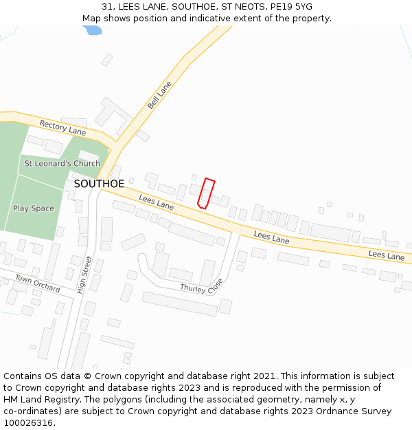 31, LEES LANE, SOUTHOE, ST NEOTS, PE19 5YG: Location map and indicative extent of plot