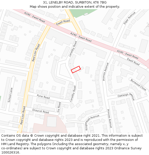 31, LENELBY ROAD, SURBITON, KT6 7BG: Location map and indicative extent of plot